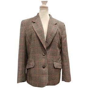 Vintage Pure Wool Houndstooth Blazer UK 14 (Fits L 10–12) Old Money Tweed